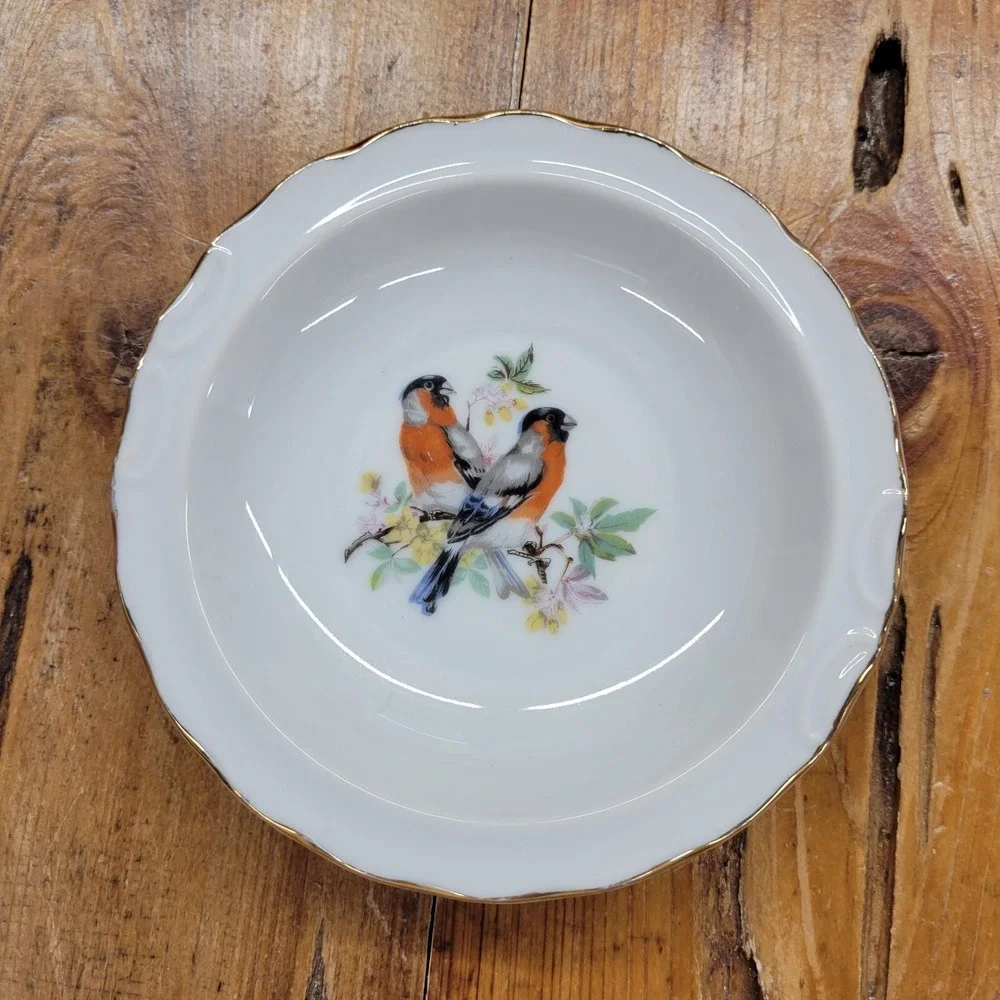 Vintage Porcelain Small Pitcher Jug & Basin Dish‎ Set Birds Orioles Gold Trim